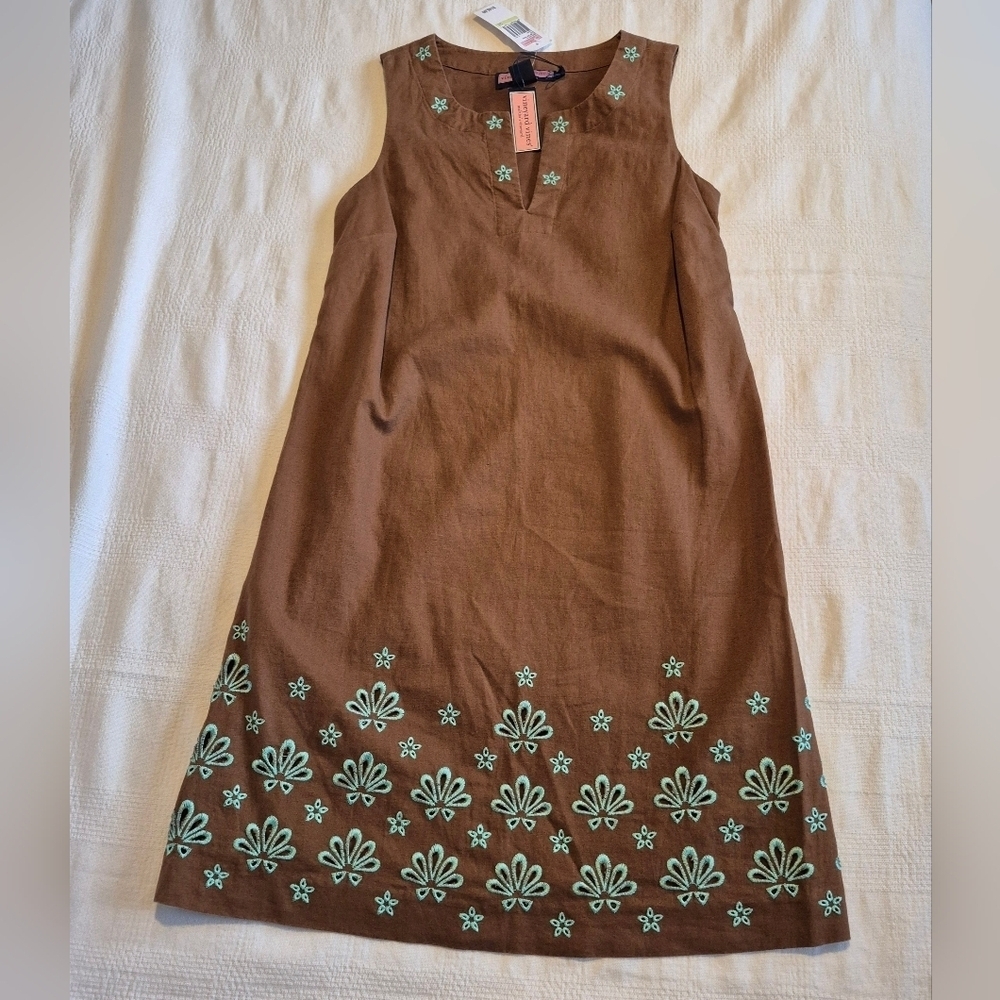 Vineyard Vines women's size 4 Del Mar Shift dress Coconut with teal NWT